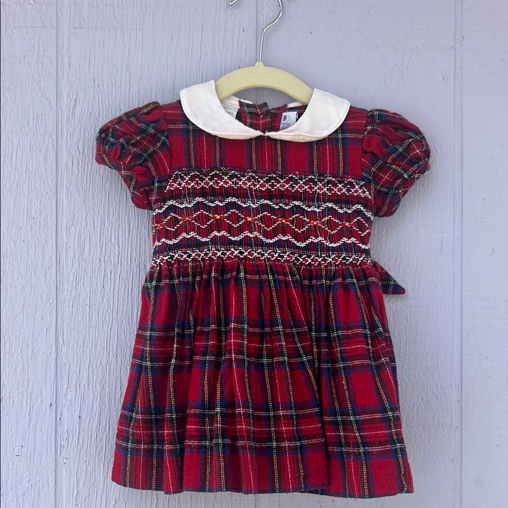 Adorable Red Plaid Baby Dress with White Collar